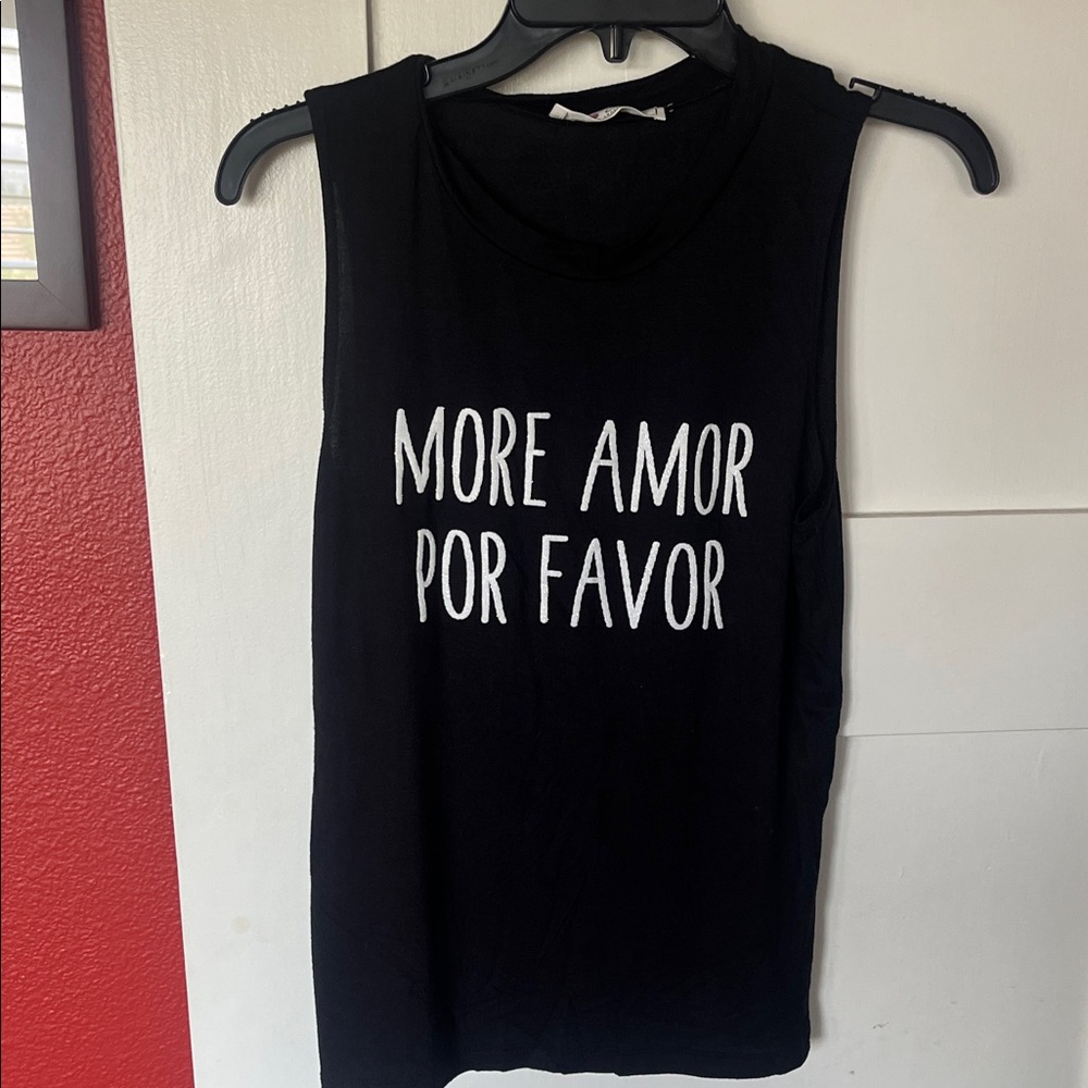 Chic Black Sleeveless Tee with Bold Print